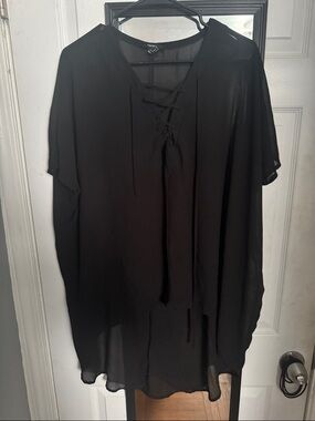 Forever 21 Black Lace-Up Chiffon Tunic